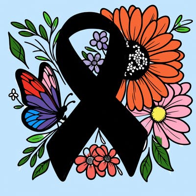 cancer awareness symbol with flowers and butterflies