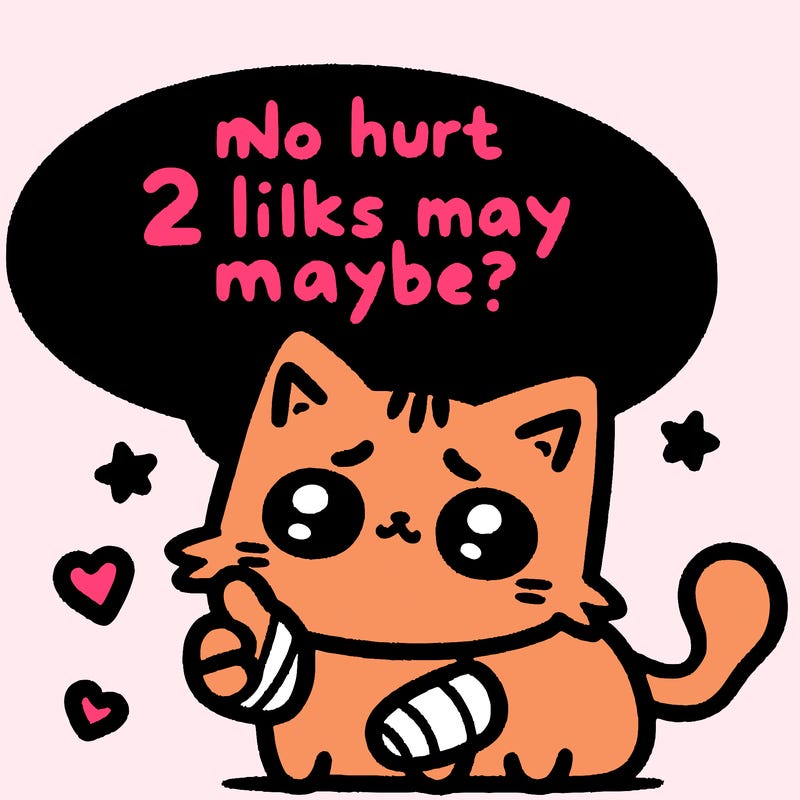 cute cat thats been hurt saiying 2 likes maybe