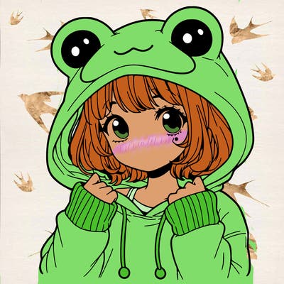 a cute teenage girl wearing a frog hoodie