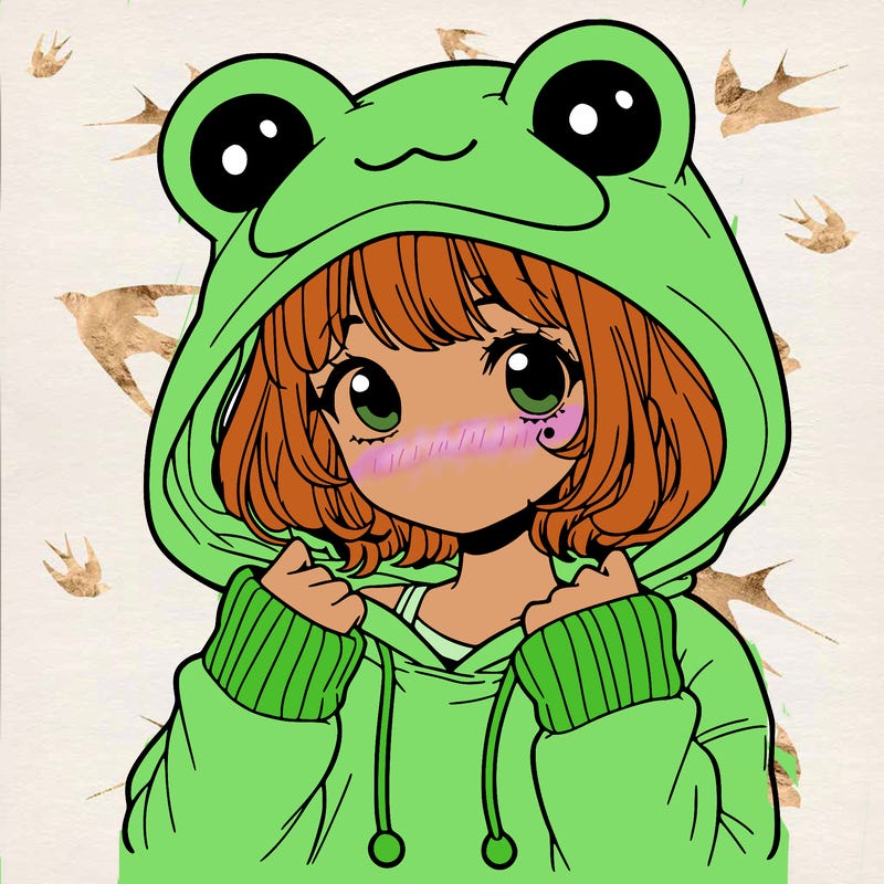 a cute teenage girl wearing a frog hoodie