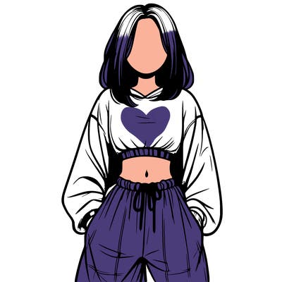 realistic girl faceless with baggy pants and a crop top
