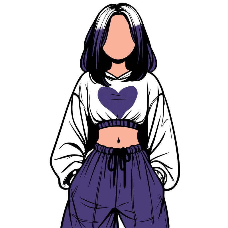 realistic girl faceless with baggy pants and a crop top