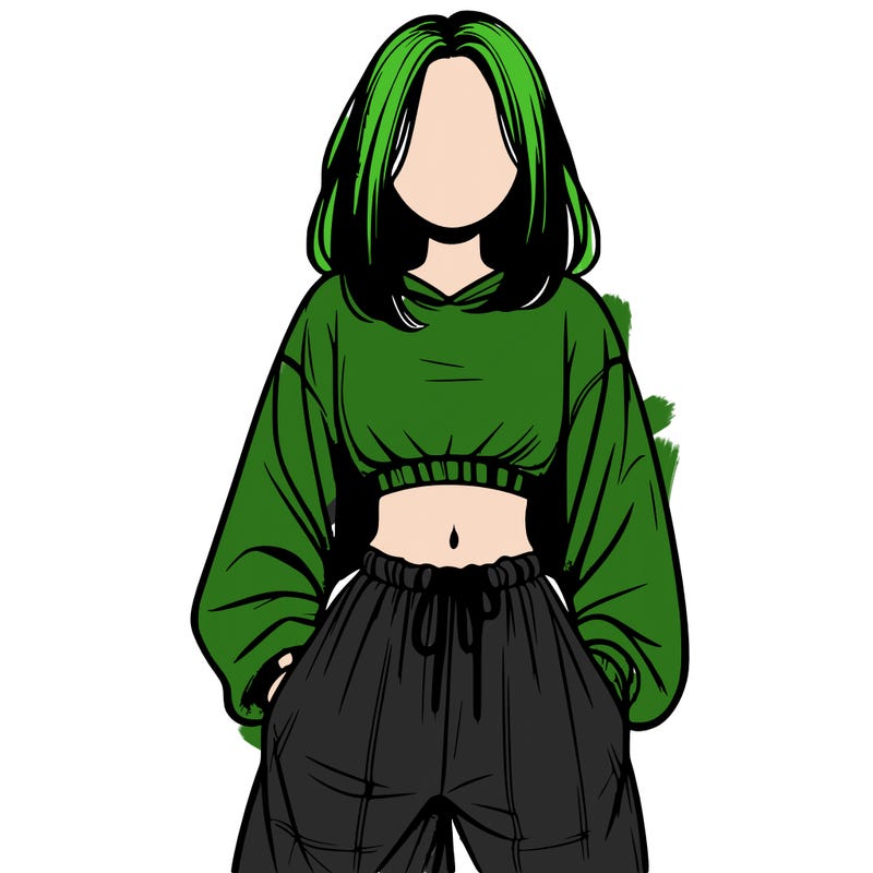 realistic girl faceless with baggy pants and a crop top
