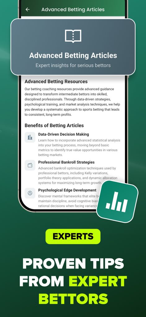 PRO Football Betting Guide - Advanced betting articles and expert strategies screen in the PRO Football Betting Guide app.