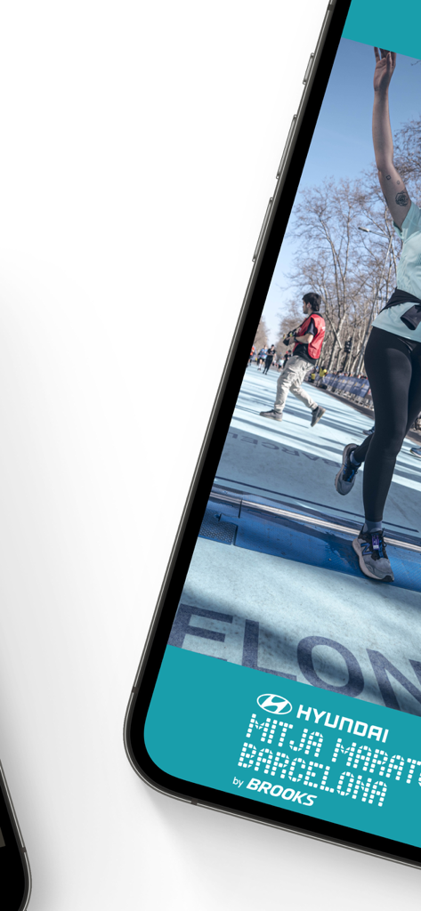Mitja Marató Barcelona - Tela de smartphone exibindo o aplicativo da meia maratona Mitja Marato Barcelona com um corredor e o logotipo do evento