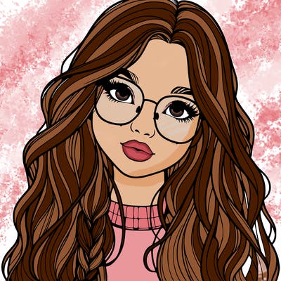 girl with long hair and freckles and glasses realistic
