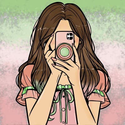 a realistic girl holding her phone taking pictures