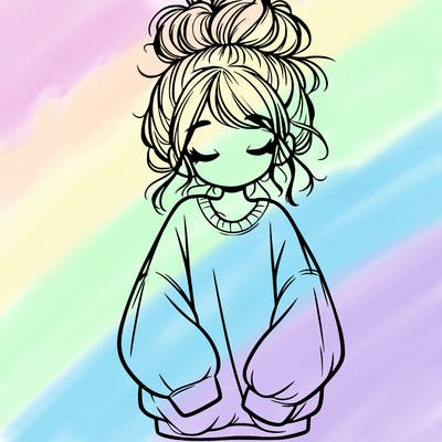 girl with baggy sweatshirt and messy bun