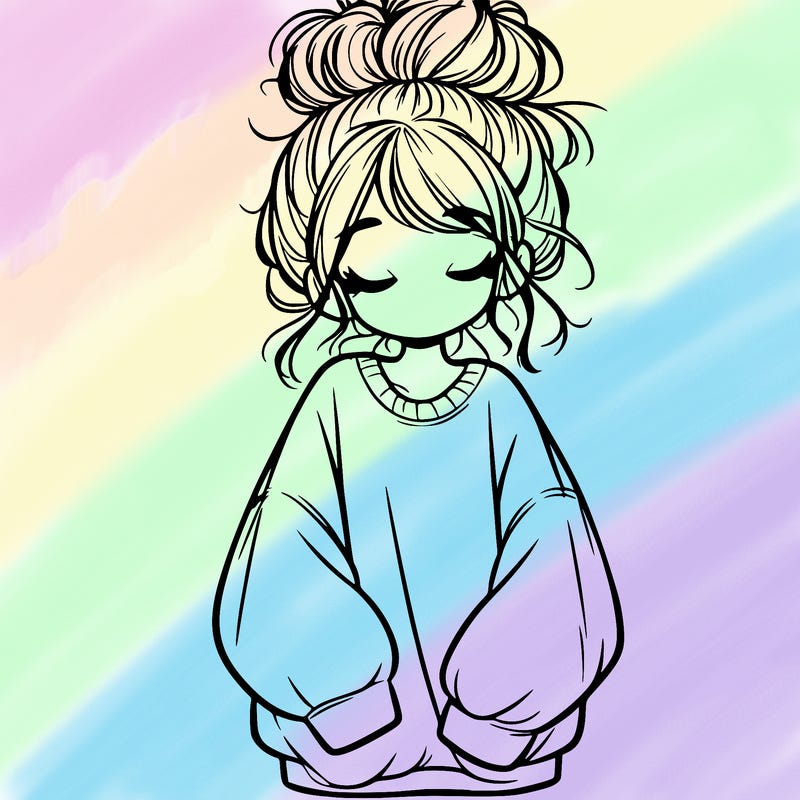 girl with baggy sweatshirt and messy bun