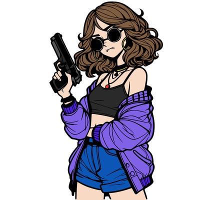 stylish teenage girl with gun
