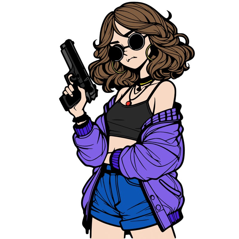 stylish teenage girl with gun