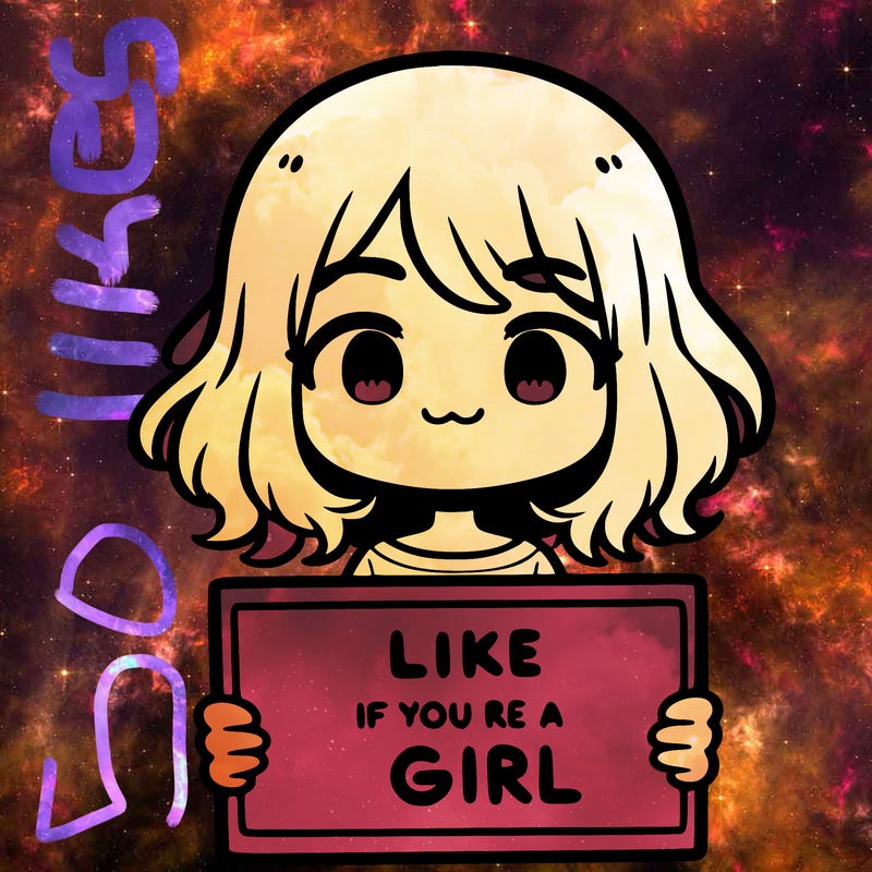 a cute girl holding a sign that says like if you’re a girl