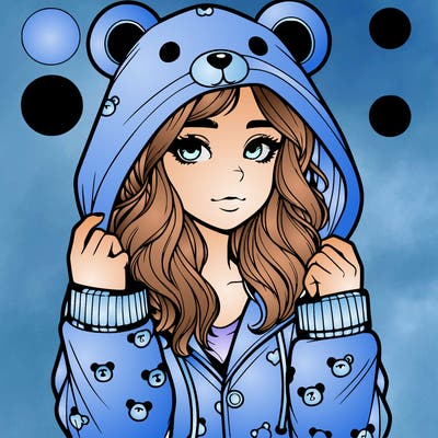 realistic girl in a animal pjs hoodie