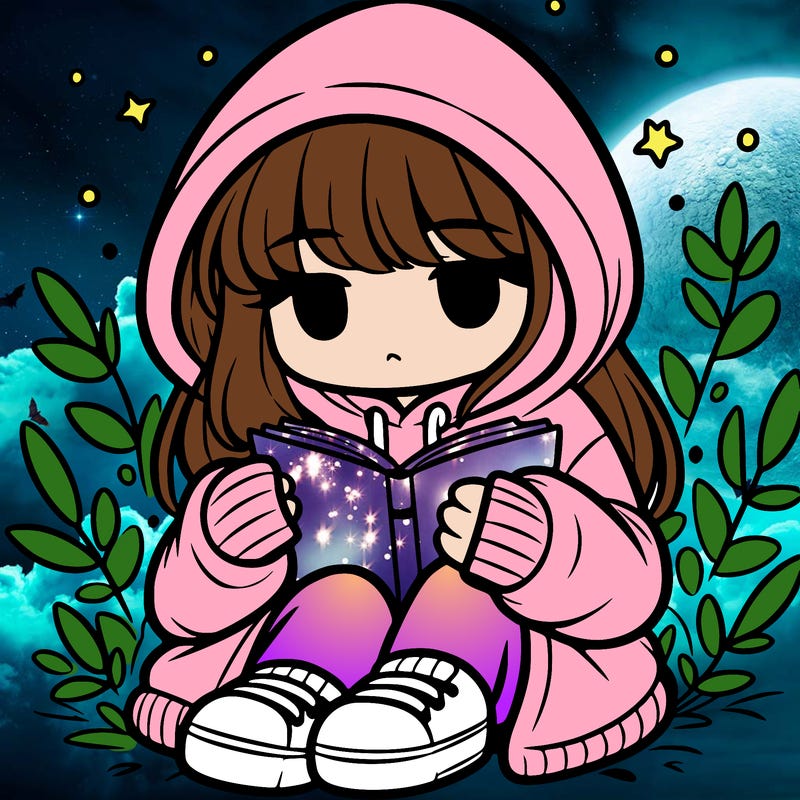 girl in oversized hoodie reading a book