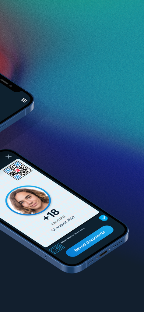Mitek - Mitek app interface on a smartphone displaying a digital ID card with a user photo and age verification status
