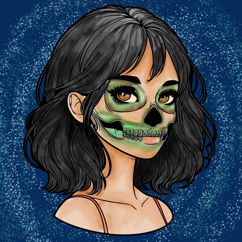realistic girl with skull