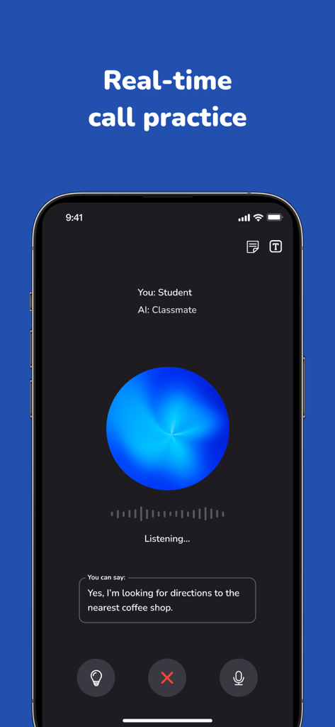 Voca AI - Learning a language - Smartphone displaying Voca AI's real-time call practice feature for language learning