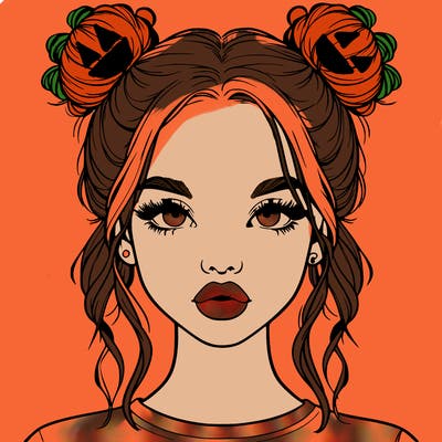 realistic girl with two buns in hair and lips