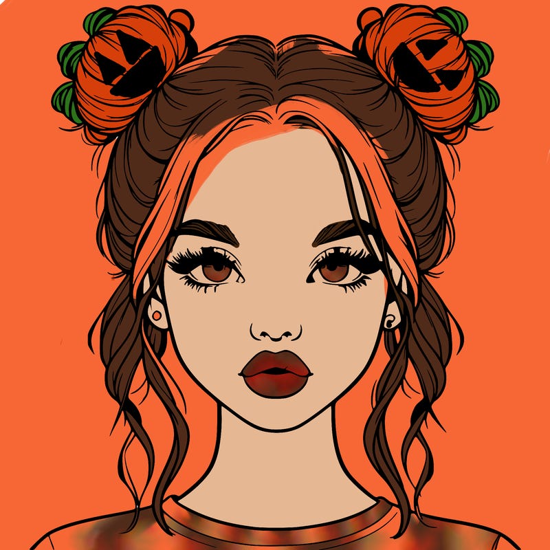 realistic girl with two buns in hair and lips