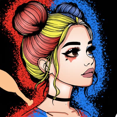 realistic girl with buns on the top of her head