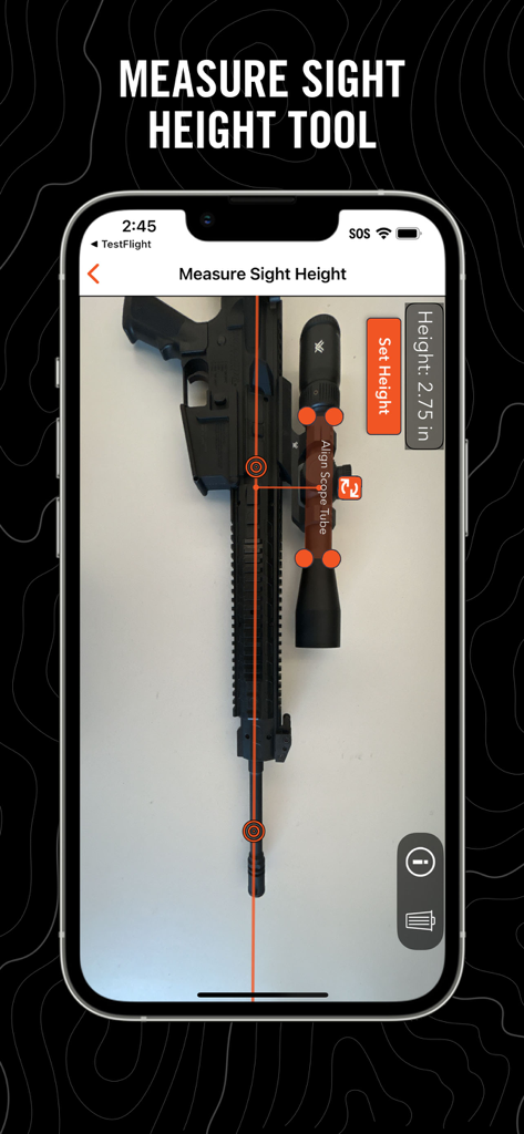 GeoBallistics - GeoBallistics app showing the measure sight height tool used on a rifle with a scope