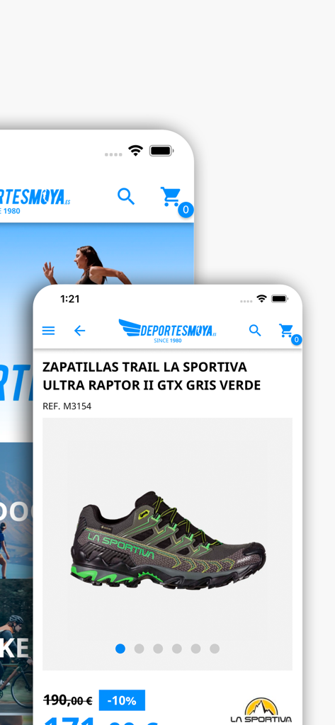 Deportes Moya - Página de producto de zapatillas de trail La Sportiva en la app móvil Deportes Moya