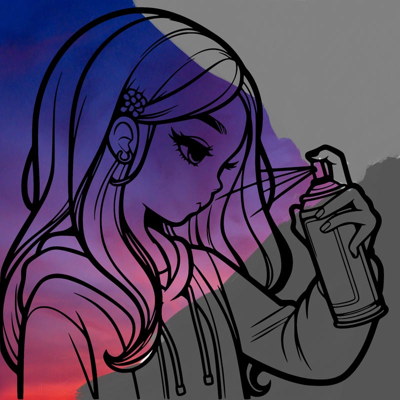 a realistic girl spray painting