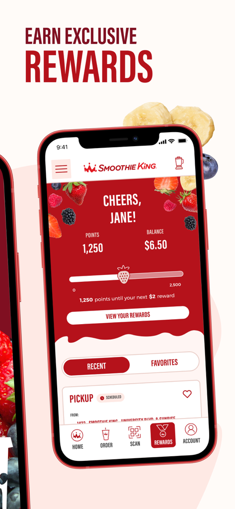 Smoothie King - Smoothie King mobile app rewards screen displaying loyalty points and balance.