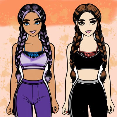 realistic girl in crop top and leggings with long braids