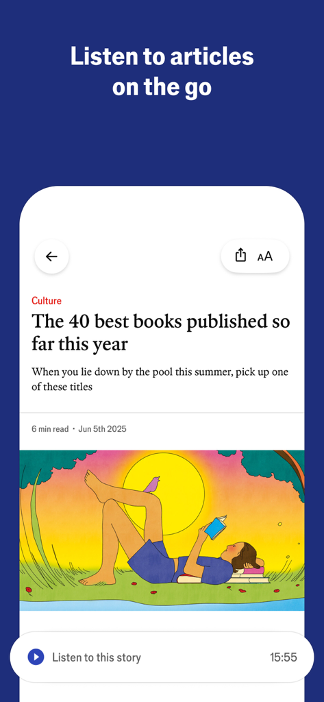 Espresso from The Economist - Interface of the Espresso app by The Economist showing the audio player for articles.