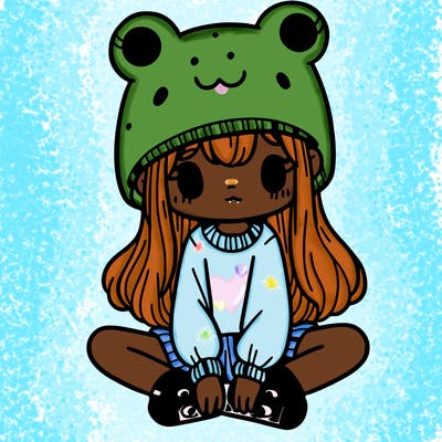 a girl wearing a frog hat and some frog socks