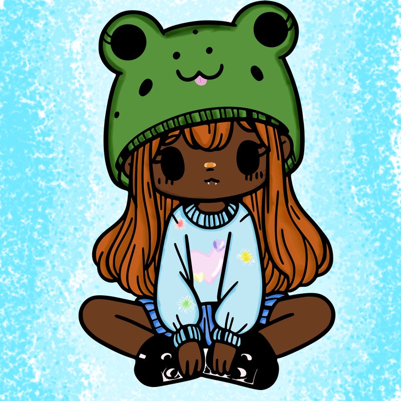 a girl wearing a frog hat and some frog socks