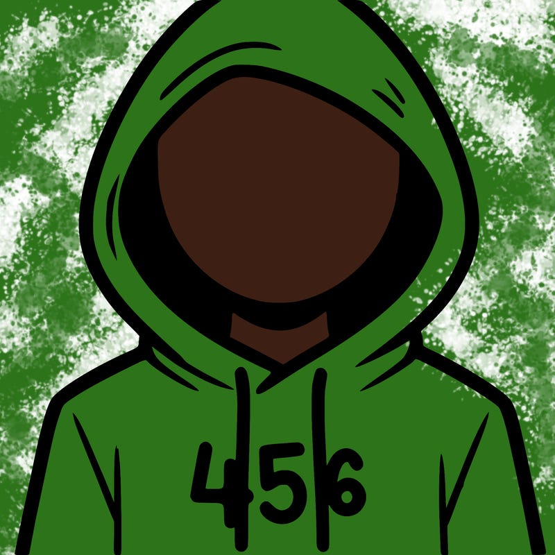 a person with non face waering a hoodie with a 456 symbol