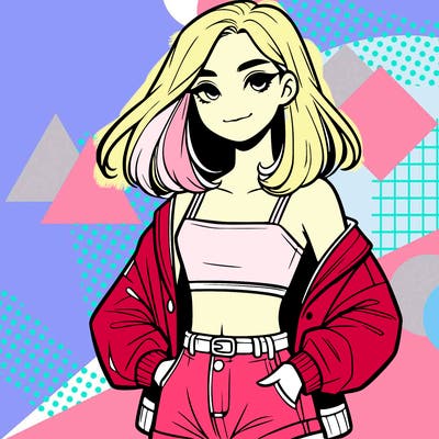 a realistic girl with a crop top and short shorts in an open jacket