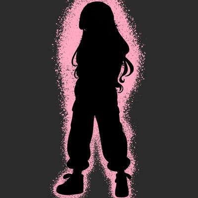 girl in baggy pants crop top and long hair