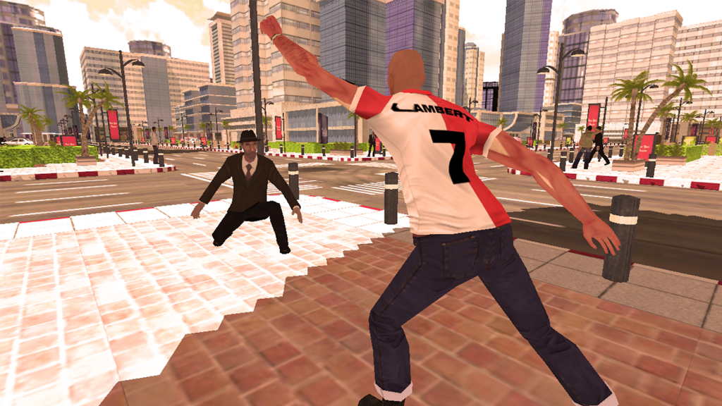 Sniper Assassin 3D Shooting - A 3D gameplay scene from Sniper Assassin 3D Shooting showing characters in a city street