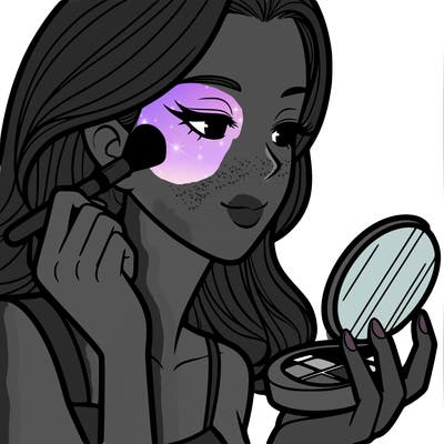 little girl putting on makeup