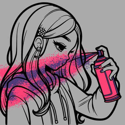 a realistic girl spray painting