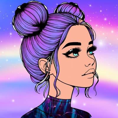 realistic girl with buns on the top of her head