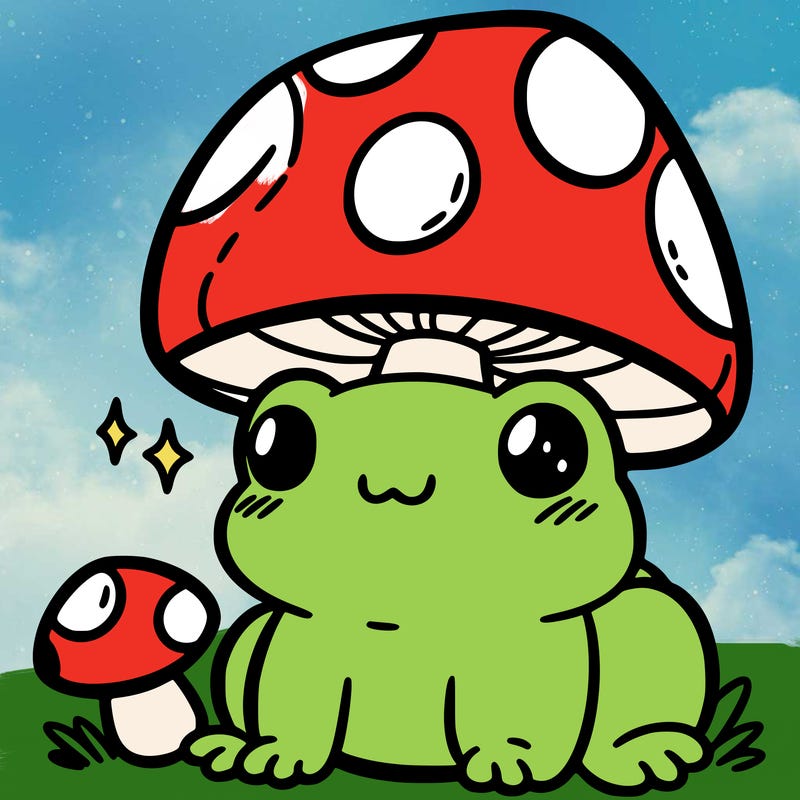 a cute frog with a mushroom hat