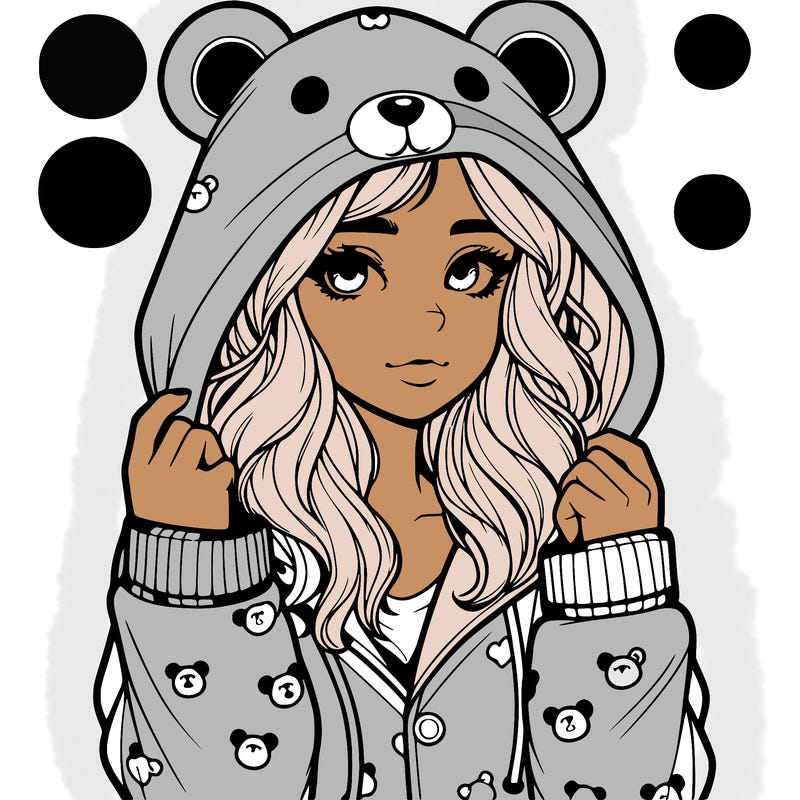 realistic girl in a animal pjs hoodie