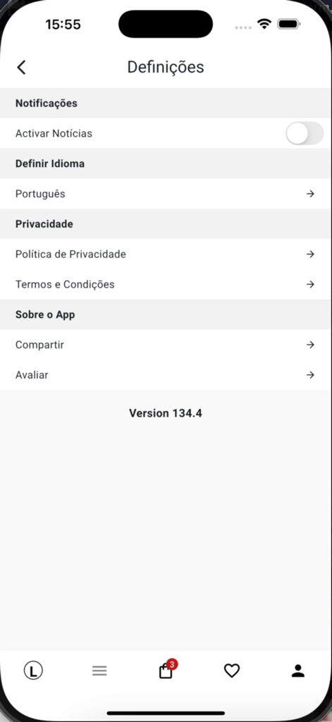 Settings screen of the Lanidor fashion app showing notification language and privacy options