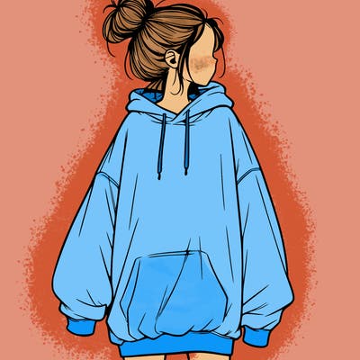 realistic girl with a oversized sweatshirt on and a bun