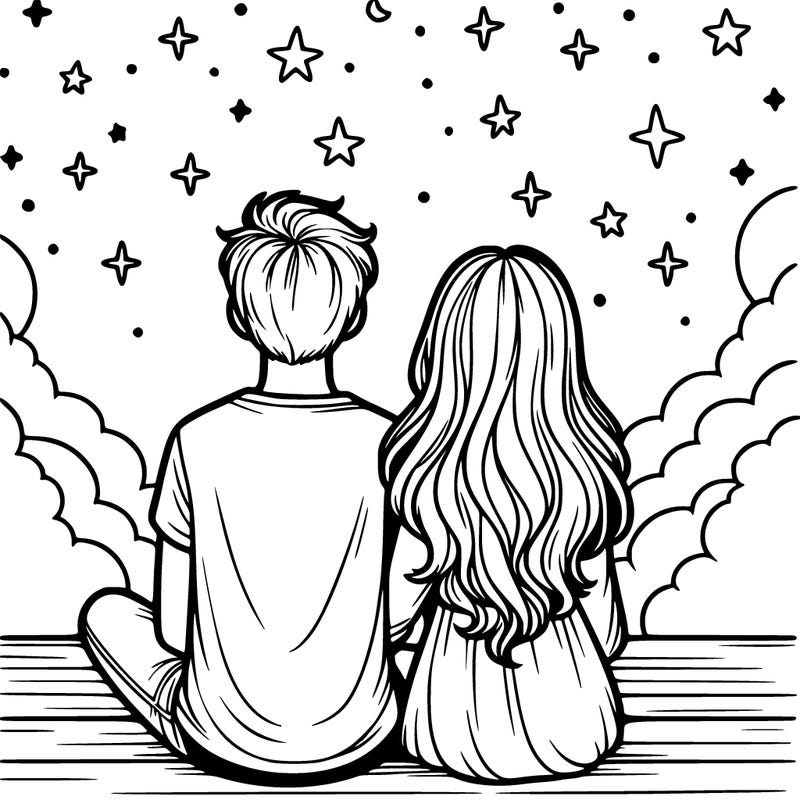 a couple under the stars with there backs turned