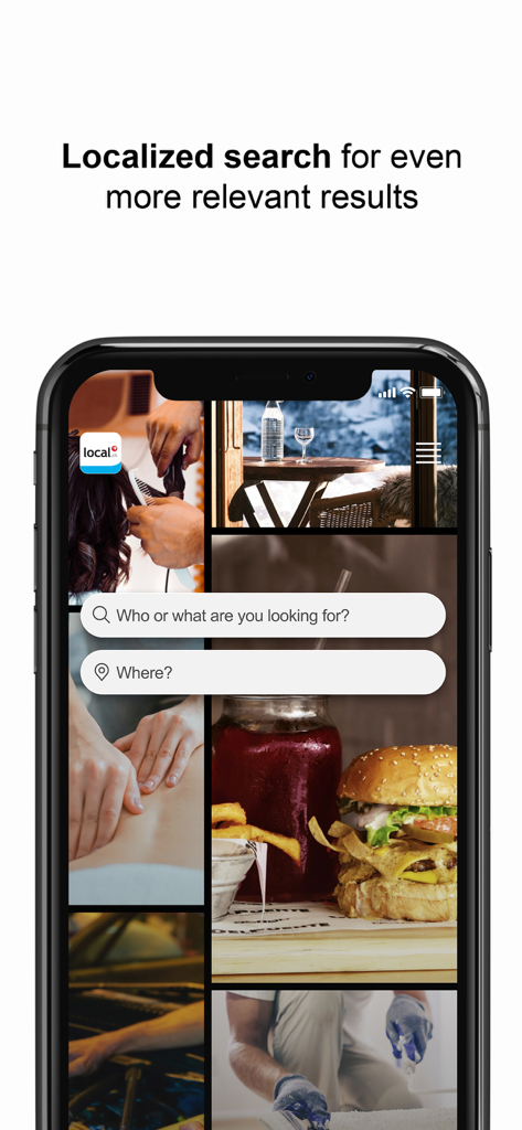local.ch app search screen showing localized search options for businesses and services in Switzerland