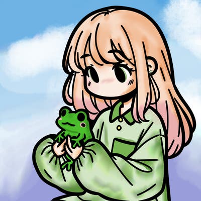 girl with long hair and a oversized shirt. and she is holding a frog