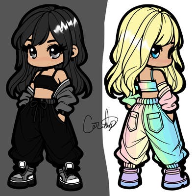 girl in crop top and baggy pants