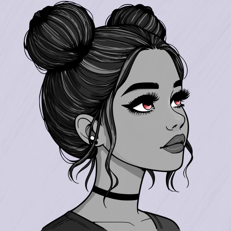 realistic girl with buns on the top of her head