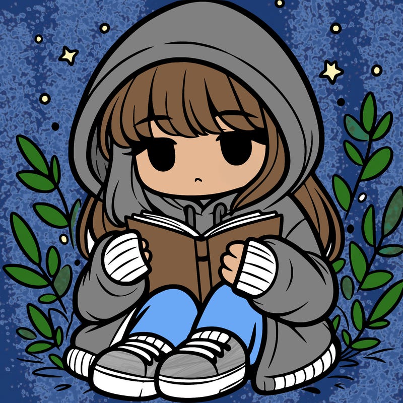 girl in oversized hoodie reading a book