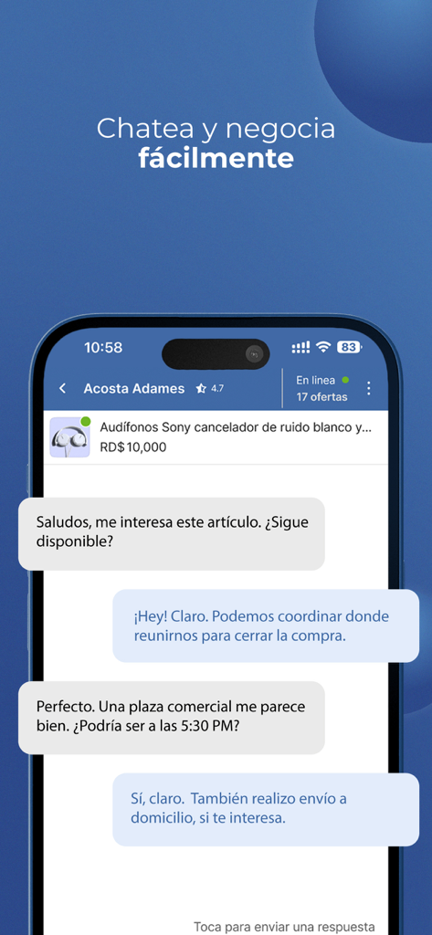 In-app chat interface for negotiating and closing deals on Corotos marketplace.
